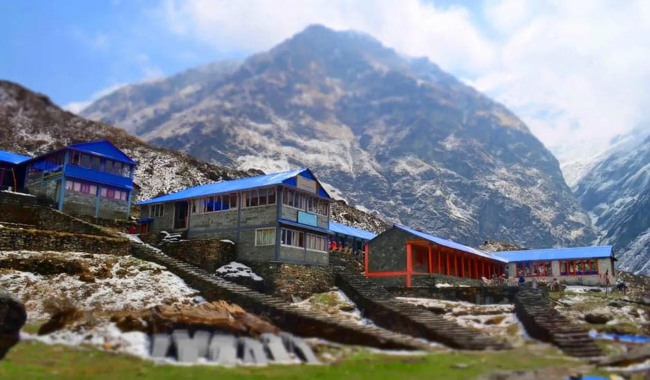 Lodge For Traveler On The Mountain In Machpuchare Base Camp