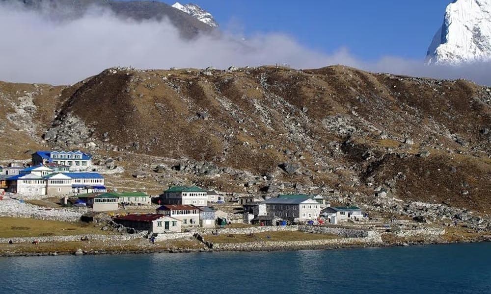 View of village with gokyo lake